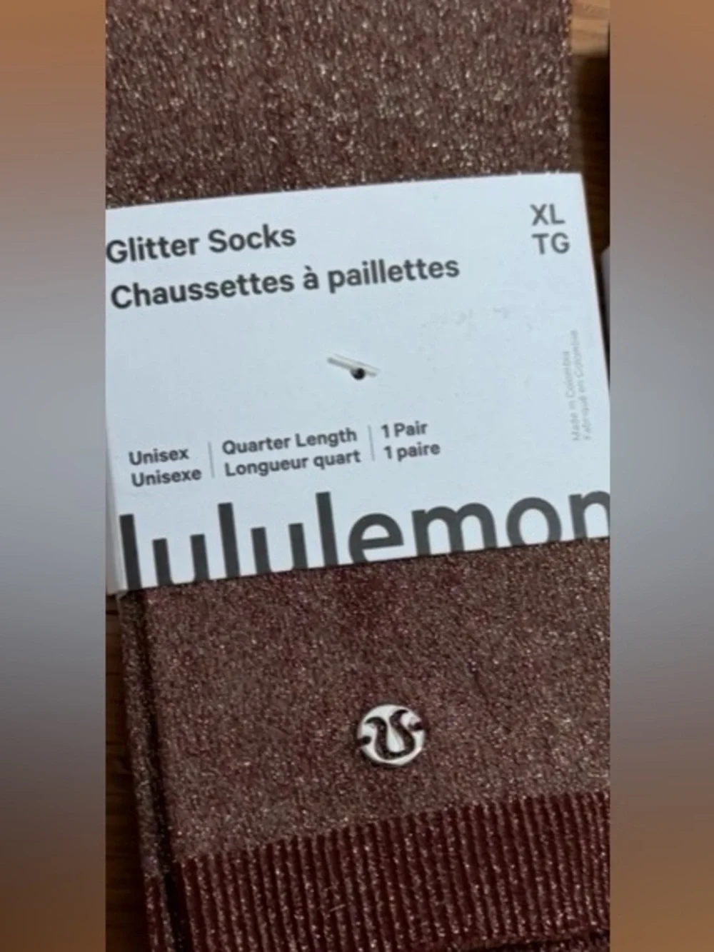 NWT Lululemon athletica women’s  Glitter Quarter Socks in Bronze Brown